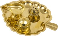 Djuize Brass Thali kumkum Haldi Holder Diya Plate for Pooja/Worship-Bowl-Dhoop-Diya Brass(Gold)