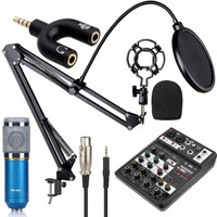 IMAGINEA BM800 Mic with Sound Mixer & 48V Phantom Power Supply Shock Mount Pop Filter Arm Stand & Anti-Wind Foam, Full Condenser Microphone Recording Set for Studio Recording Broadcasting & Gaming Microphone Set(Blue)