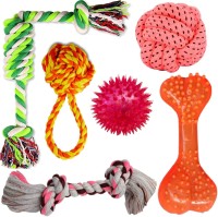 YOUHAVEDEAL Toys for Puppies & Small Dogs Toys Spike Squeaky Ball Toy | Rope Ball Toy | Rope 2 Knot Gums Cleaner Rope Toy | Tug of War Dog Toy | Rubber Chew Bone | Toy Handle Ball Rope Toy (Pack of 6) Cotton, Rubber Ball, Bone, Chew Toy, Rubber Toy, Training Aid For Dog