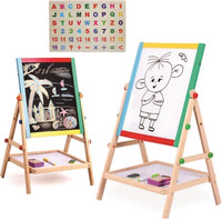 Chocozone Double Side Board with Marker, Chalk & Magnetic Letters Easel Drawing & Writing(Black)