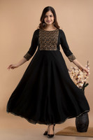 RAAKA Women Printed Anarkali Kurta(Brown, Black)