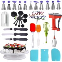 HANGERILLA All In One Bakeware Cake Combo Tools Cake Baking and making Tools Combo For Cake Decoration At Home, Kitchen And Store Kitchen Tool Set Cake Tools Round Easy Rotate Turntable + 12 Piece Piping Bag Nozzles Cake Decorating Tool Set Frosting Icing Cream Syringe Piping Bag Tips With Steel Noz