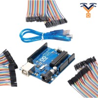Vayuyaan Arduino UNO R3 With USB Cable Micro Controller Board, 1 Feet Cable length, Blue and 120 Pieces Jumper Wires 20 CM Length (M-M) (M-F)(F-F) breadboard jumper wires (40+40+40) Electronic Components Electronic Hobby Kit