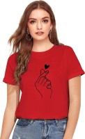 Rebound Printed Women Round Neck Red T-Shirt