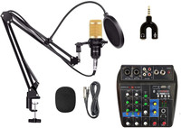 DawnRays Dynamic Condenser Microphone For Home Studio Set with USB Sound Mixture( 2 Phantom Power Port) Suspension Arm Stand + Shock Mount+ Pop Filter+ USB 48V Phantom Power Supply, Full Studio Microphone Set Recording, Professional Studio Mic Set Kit Pop Filter, Splitter, Mic(Multicolor)