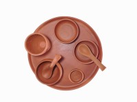 KSI Pack of 5 Terracotta Dinner Decorative Plates Thali Set With Glass Bowls Including Pickle Bowl And Spoon (Brown) Dinner Set(Microwave Safe)