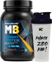 MUSCLEBLAZE Beginner's Protein (Jar Pack), Whey Supplement, No Added Sugar with 650 ml Shaker Whey Protein(1 kg, Chocolate)