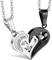 Heer Collection Jewellery Valentine Special Gifts His and Hers Lover Couple Love Heart 2 Piece Joining Couple Pendants Necklace Chain Pair Love Heart Cubic Zirconia CZ I Love You Puzzle Matching Couple Pendant Necklace for Men Women Girls Boys Friendship Relationship Promise Love Fashion Jewelry, Cr
