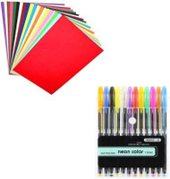 KRSNA ART combo of neon gel pens with A4 Neon paper sheets (printable)100 pcs Color A4 Size Sheets (10 Sheets Each Color) Art and Craft Paper Double Sided Colored plus Color Gel Pens,Glitter, Metallic, Neon Pens Set of 12 pens- Good Gift For Coloring Kids Sketching Painting Drawing (set of 12)