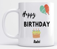 LOROFY Name Rutvi Printed Happy Birthday Ceramic Coffee Mug(350 ml)