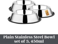 FOODIE PUPPIES Stainless Steel Anti-Skid Rubber Base Plain Bowl for Cats & Dogs (Pack of 3) Round Steel Pet Bowl(450 ml Steel)