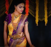 DAISY PETAL CREATION Printed Bollywood Pure Silk, Silk Blend Saree(Yellow)