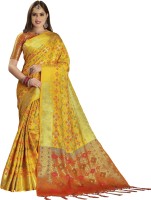 Ethnic Junction Woven Kanjivaram Silk Blend Saree(Yellow)