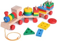 VERAT 15.5 Inches Wooden Train Toddler Toys, 4 Shape Sorter and Stacking Wooden Toys, Puzzle Toys for 1 2 3 Year Old Boys Girls, Preschool Educational Toys(Multicolor)