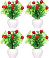 NERAPI CHERRY NG-AP04, Artificial Attractive Design Cherry Flower Set, Multicolor Cherry Artificial Flower  with Pot(7 inch, Pack of 4)