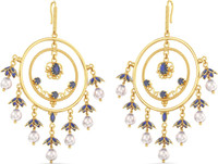 Joyalukkas Petite Round Gemstone Yellow Gold Sapphire Dangle Earring