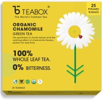 Teabox Chamomile Green Tea For Stress Relief & Good Sleep, Made with 100% Whole Leaf & Natural Chamomile Flowers, 27 Pyramid Tea Bags (25 Tea Bags + 2 Free Samples) Chamomile Green Tea Bags Box(27 Bags)