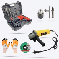 Hillgrove 26mm Hammer Impact Drill Machine Forward/Reverse Rotation with Angle Grinder, Drill Chunk(13mm),SDS Adapter,5Pcs SDS Plus Bits HGCM35M1 Rotary Hammer Drill(26 mm Chuck Size, 1200 W)