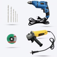 Hillgrove HGCM15M1 Angle Grinder With 500W Drill Machine with 5 Drill Bits HGCM15M1 for Hole in Metal/Wood/Concrete with Reverse Rotaion and Variable Speed Pistol Grip Drill(10 mm Chuck Size)