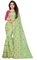 Tivana Creation Embroidered Fashion Art Silk Saree(Green)