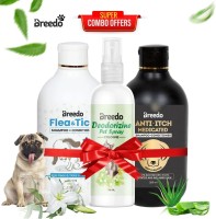 Breedo (Combo of 3) Dog Anti-Itch Shampoo + Flea-Tick Shampoo 500 ml + 100 ml Spray Allergy Relief, Conditioning, Anti-fungal, Anti-microbial, Anti-itching, Anti-dandruff Natural Dog Shampoo(600 ml)