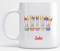LOROFY Name Zuber Printed Happy Birthday Candle Design Ceramic Coffee Mug(325 ml)