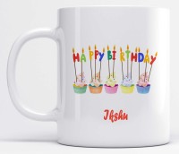 LOROFY Name Ikshu Printed Happy Birthday Candle Design Ceramic Coffee Mug(325 ml)