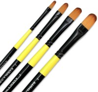 KAMAL NEON Series Filbert Brush Set in Synthetic Bristle Set of 4 for Water Color, Acrylic Oil, Painting for Professionals Available with FREE Utility pouch(Set of 1, NEON)