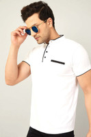 Adorbs Solid Men Mandarin Collar White T-Shirt