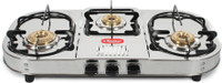 Khaitan 3 Burner Draw Double Decker (with party cooking burner) Stainless Steel Manual Gas Stove(3 Burners)