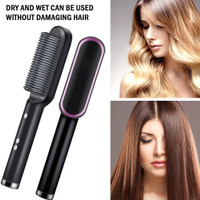 WunderVoX Hair Straight Curler Dual-Use Dryer Bangs Curling Rod Hair iron straightener IVI-26AZ-Anti Scald Hair Straightener Comb, Fast Heating Hair Styler(Elentra Black)