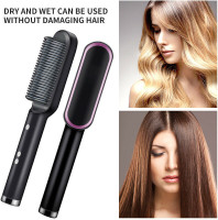 WunderVoX Electric Hair Straightener Brush Straight Quick Iron Hot Comb IX-31SX-Electric Hair Straightener Brush Straight Quick Iron Hot Comb Hair Straightener(Dense Black)