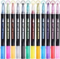 Z-Plus Pack of 12Pcs Metallic Double Line Outline permanent Pen Markers .(Set of 12, Multicolor)