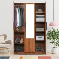 Trevi Engineered Wood 3 Door Wardrobe(Finish Color - Bali Teak, Mirror Included, Knock Down)