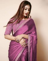 Nxika Plain Bollywood Silk Blend Saree(Magenta)