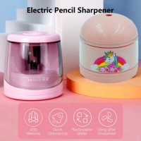 dishvy Unicorn Electric Pencil Sharpener for Kids |quick sharpening|battery operated SINGLE PENCIL TUB Sharpener(Pink)