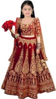The Fashion Prime Girls Lehenga Choli Ethnic Wear Embroidered Lehenga, Choli and Dupatta Set(Red, Pack of 1)