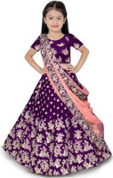 The Fashion Prime Girls Lehenga Choli Ethnic Wear Embroidered Lehenga, Choli and Dupatta Set(Purple, Pack of 1)