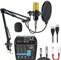 amg digital Condenser Mic Recording All Set kit with Arm Stand, pop Filter Sound Mixer Microphone set(Black, Blue, Silver)