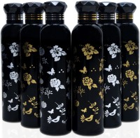 AneriDEALS Flower Printed Black Water Bottle for Fridge, for Home, Office, Gym & School Boy 1000 ml Bottle(Pack of 6, Black, Multicolor, Plastic)