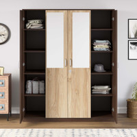 Nilkamal WILLY Engineered Wood 4 Door Wardrobe(Finish Color - New Wenge & Sonama Oak, Mirror Included, Knock Down)