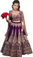 The Fashion Prime Girls Lehenga Choli Ethnic Wear Embroidered Lehenga, Choli and Dupatta Set(Purple, Pack of 1)