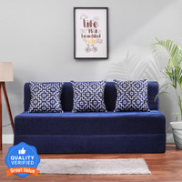 Solis Primus-comfort for all for 3 Person- Chenille Fabric Washable Cover with 3 Cushion (MULTI SQR)- Blue 3 Seater Double Foam Fold Out Sofa Cum Bed(Finish Color - Dot Blue Delivery Condition - Pre-assembled)