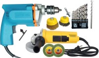 Mass Pro 10mm Drill 350w With Angle Grinder With Multi Tasking Attachments Power & Hand Tool Kit(22 Tools)