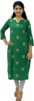 S3 Fashions Women Floral Print Straight Kurta(Green)
