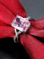 YELLOW CHIMES Pink Designer Ring Metal Rhodium Plated Ring
