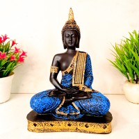 Fashion Bizz Blue Golden Handcrafted Meditating Samadhi Buddha Sitting Decorative Showpiece  -  23 cm(Polyresin, Blue)