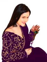 hutah Embroidered Bollywood Velvet Saree(Purple)