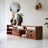 WOODSTAGE Sheesham Solid Wood TV Entertainment Unit(Finish Color - Teak, DIY(Do-It-Yourself))