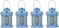 Fashion Bizz Set of 4 Blue Hanging Lantern Decorative Showpiece  -  19 cm(Iron, Light Blue)